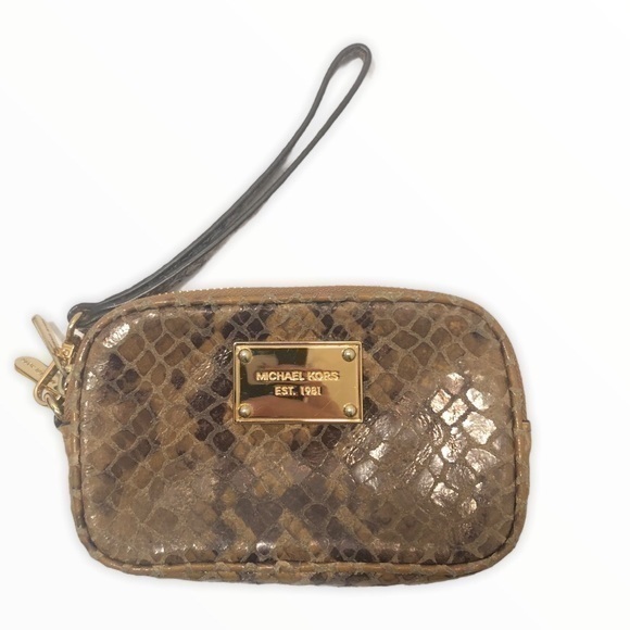Michael kors python embossed 2 zipper wristlet bag - Picture 1 of 9